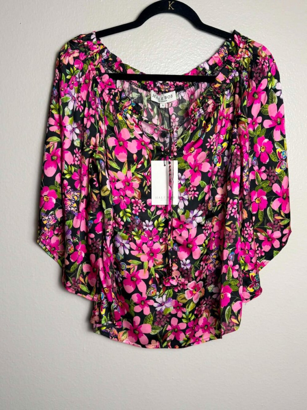 Hale Bob Vibrant Pink Floral Off-Shoulder Blouse